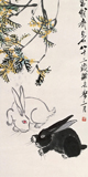 齐白石《桂花双兔图》