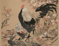 清·徐祥《桃花双鸡图》