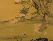 元·佚名《花下将雏轴》